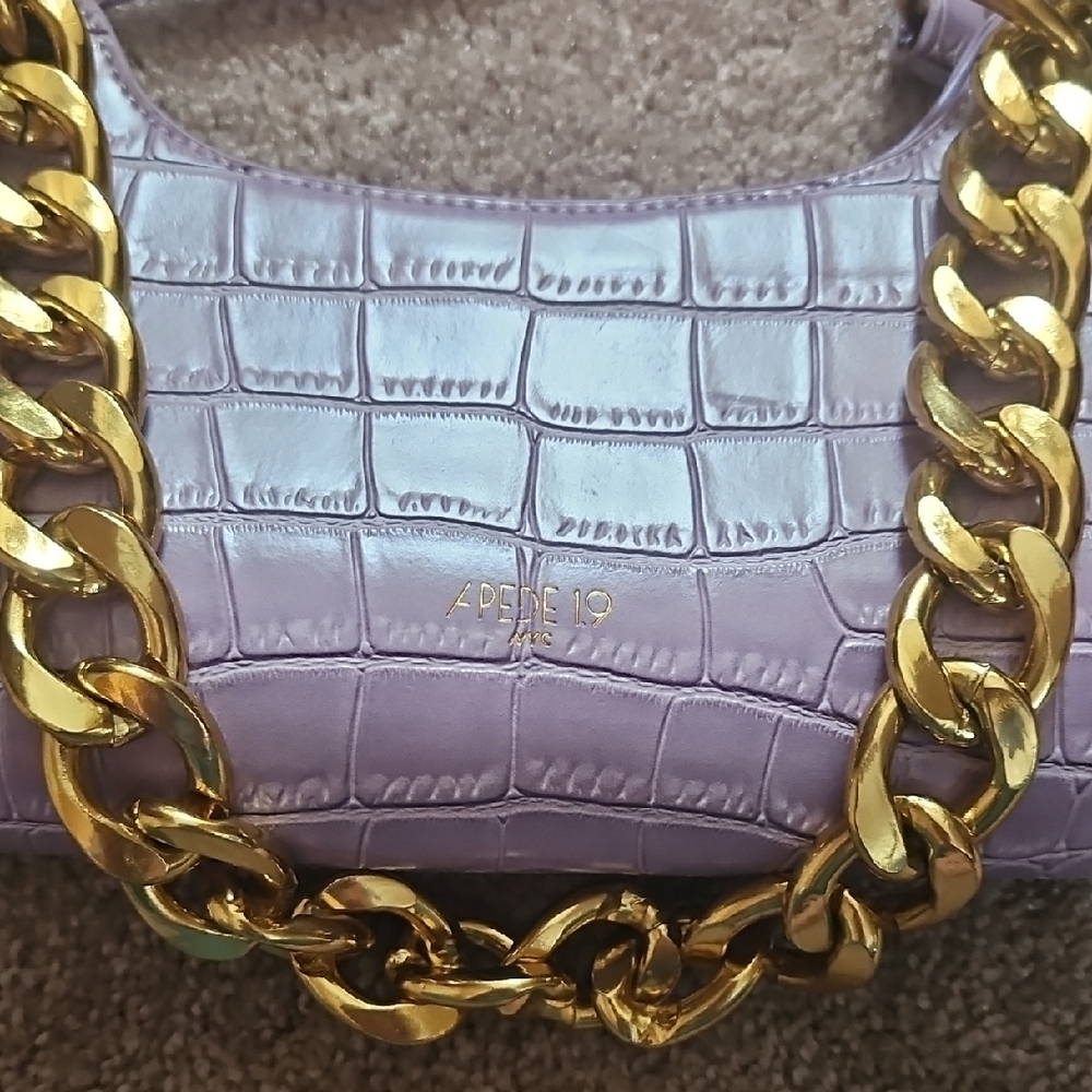 Lavender Croc-Embossed Bag with Gold Chain - Picture 2 of 4